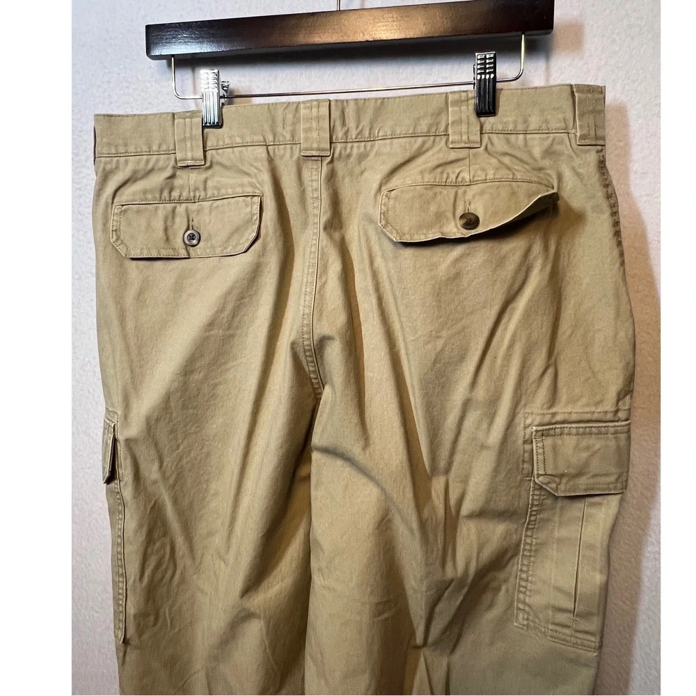 LL Bean Mens Cargo Pants Natural Fit 36x30 Khaki Tan Cotton Utility Trousers